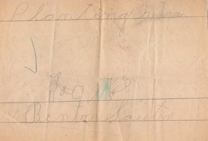 Planting a tree - 1st grade drawing, 1931.