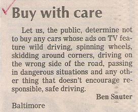 Letter to the editor: Stupid and irresponsible tv advertising.