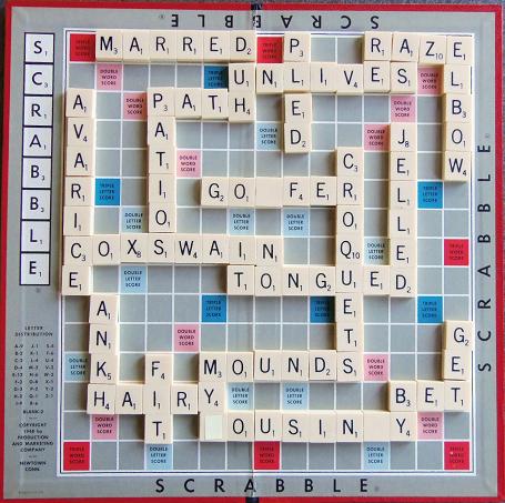 Sample Scrabble O game board.